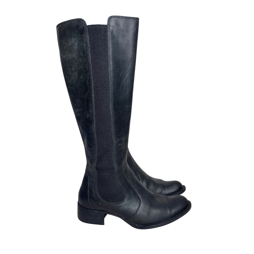 Born Black Knee-High Heeled Leather Boots